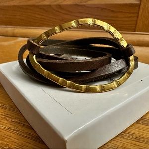 Leather and brass wrap bracelet